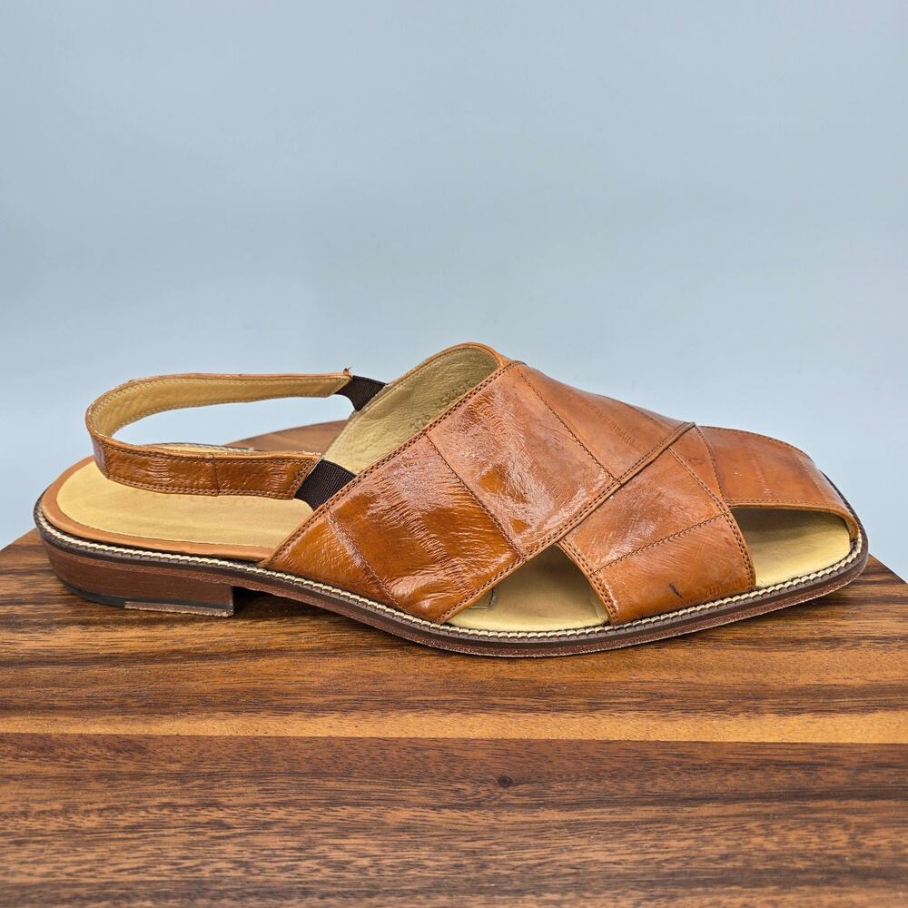 Studio Belvedere Sandals Men's 13 Camel Tan Brown Eel Slingback Dress Shoes